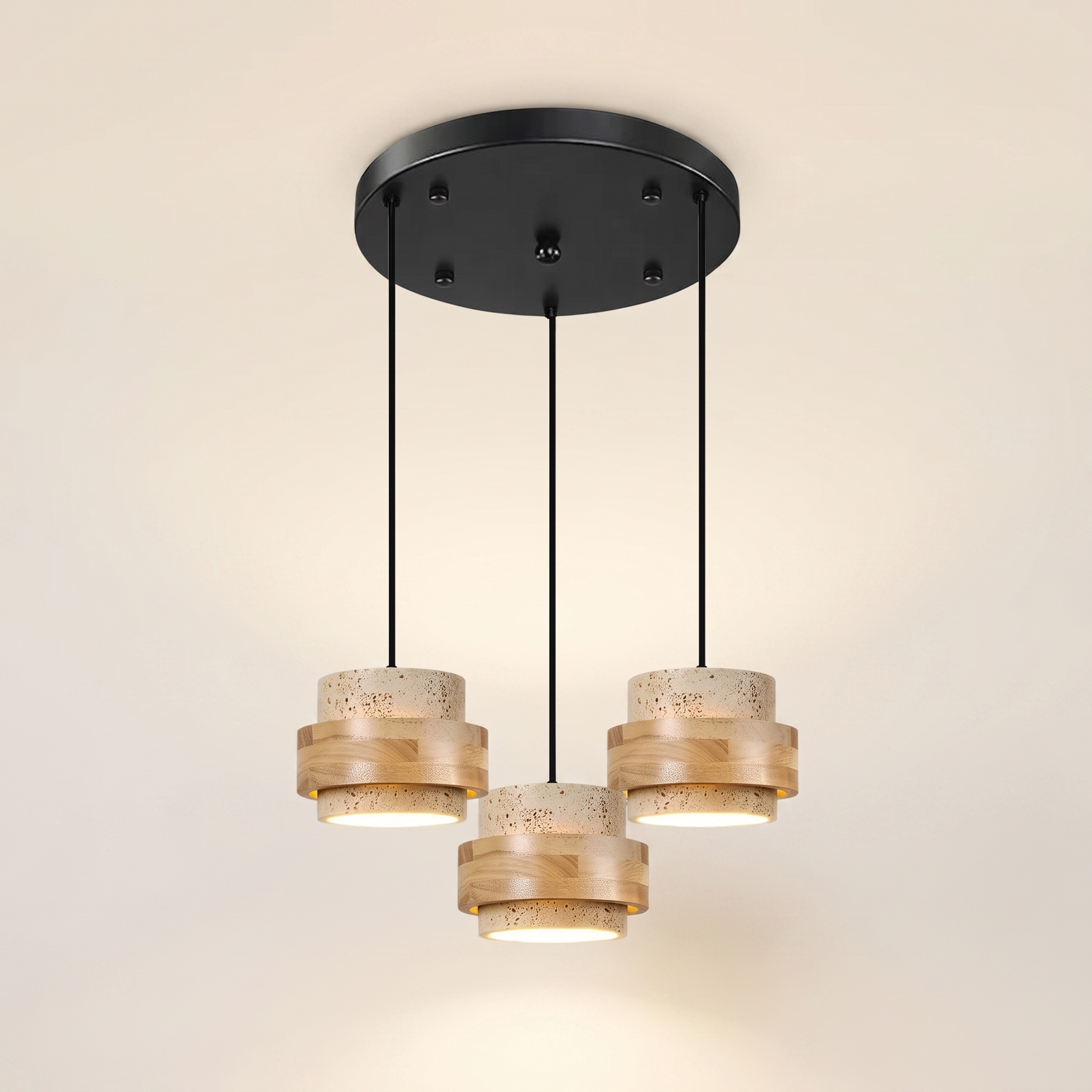 Orvina Wabi-Sabi Natural Travertine Cylinder Pendant Light