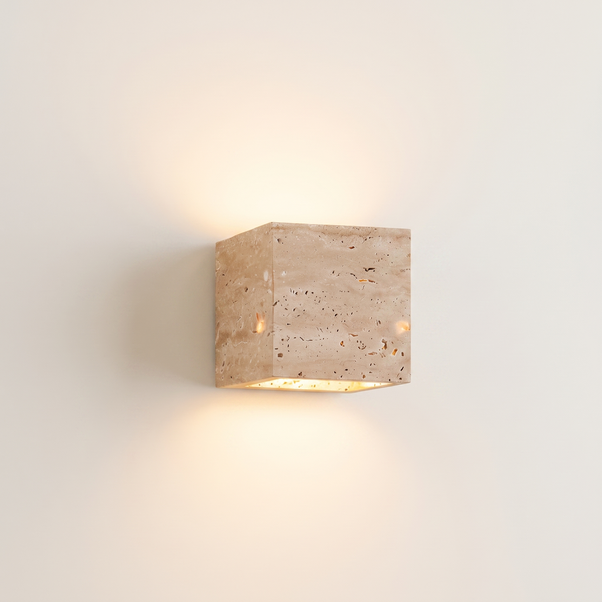 Minimalist Natural Travertine Wall Light Sconce - Indoor/Outdoor Up-and-Down Glow