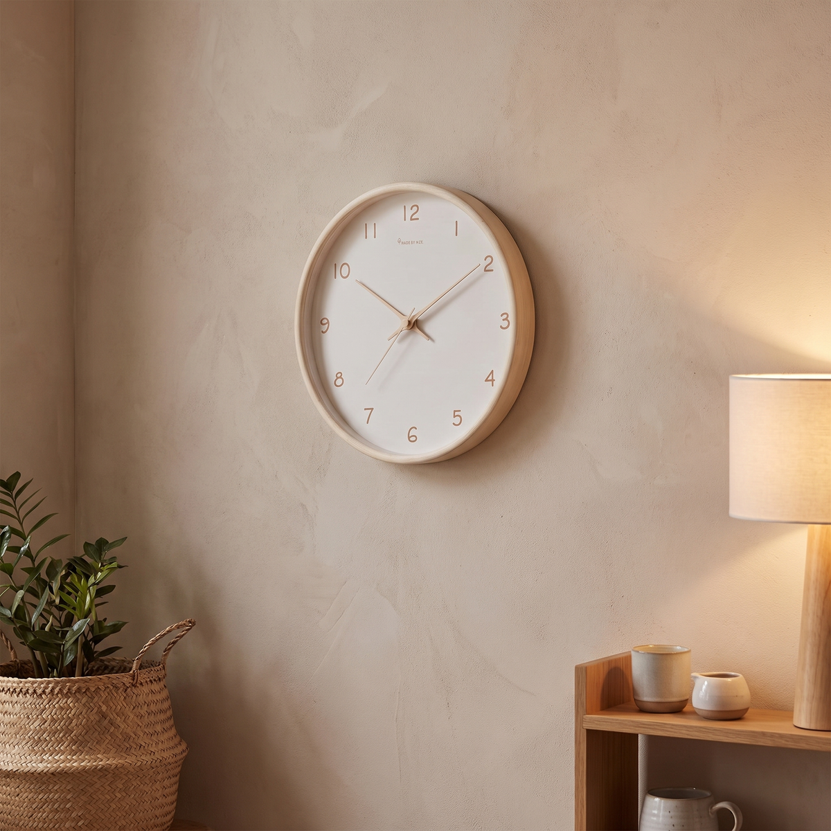 Hush Wooden Silent Wall Clock Cream - lifestyle