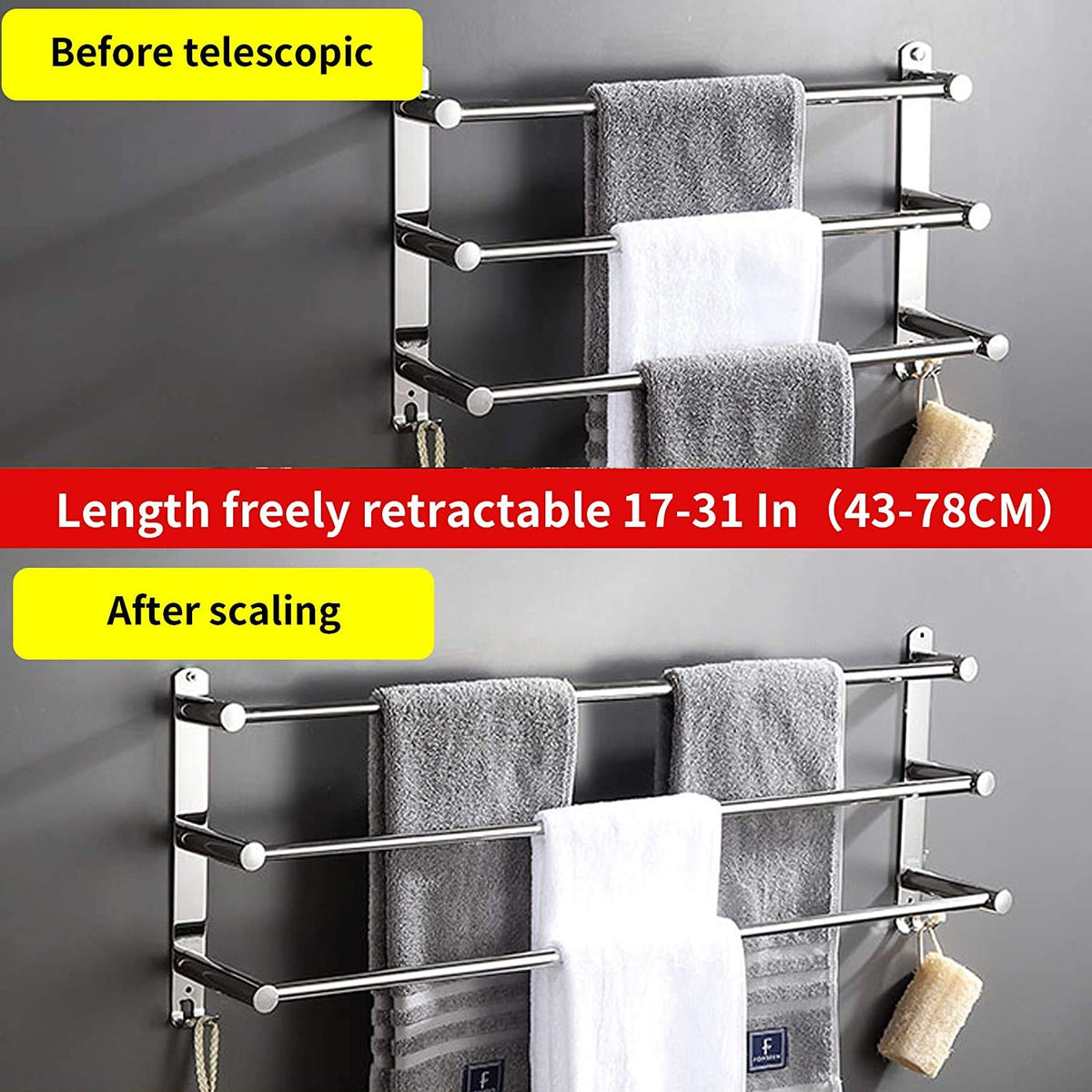 Extendable Towel Bar for Bathrooms with Stainless Steel