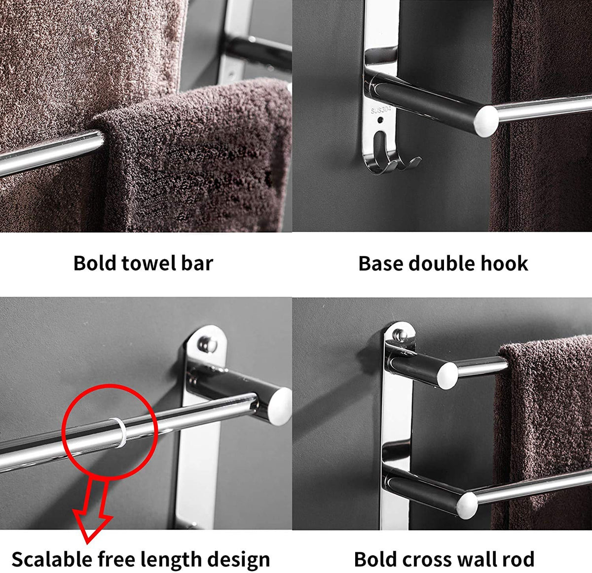 Extendable Towel Bar for Bathrooms with Stainless Steel